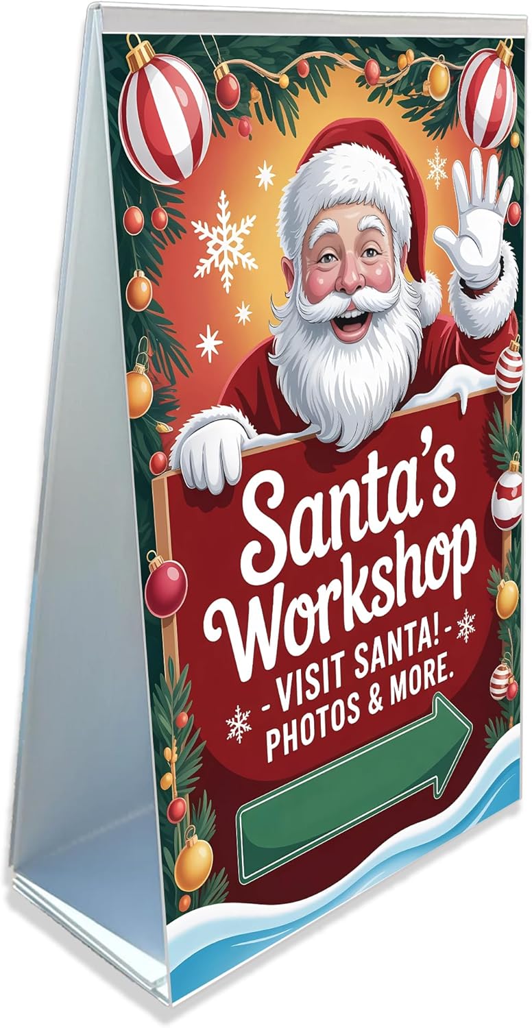 Santa’s Workshop Corrugated Plastic A - Frame Signs for Sidewalk & Retail Use