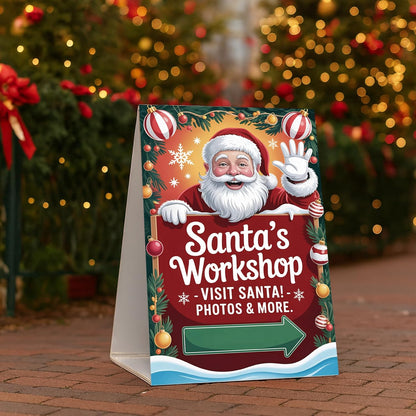 Santa’s Workshop Corrugated Plastic A - Frame Signs for Sidewalk & Retail Use