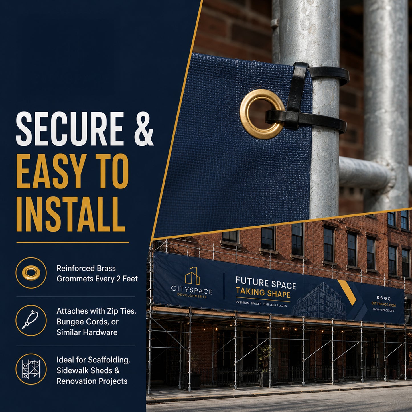 Custom Scaffolding Mesh Banner 6'x50' Outdoor Construction Fence Wrap for Buildings, Renovations & Job Sites