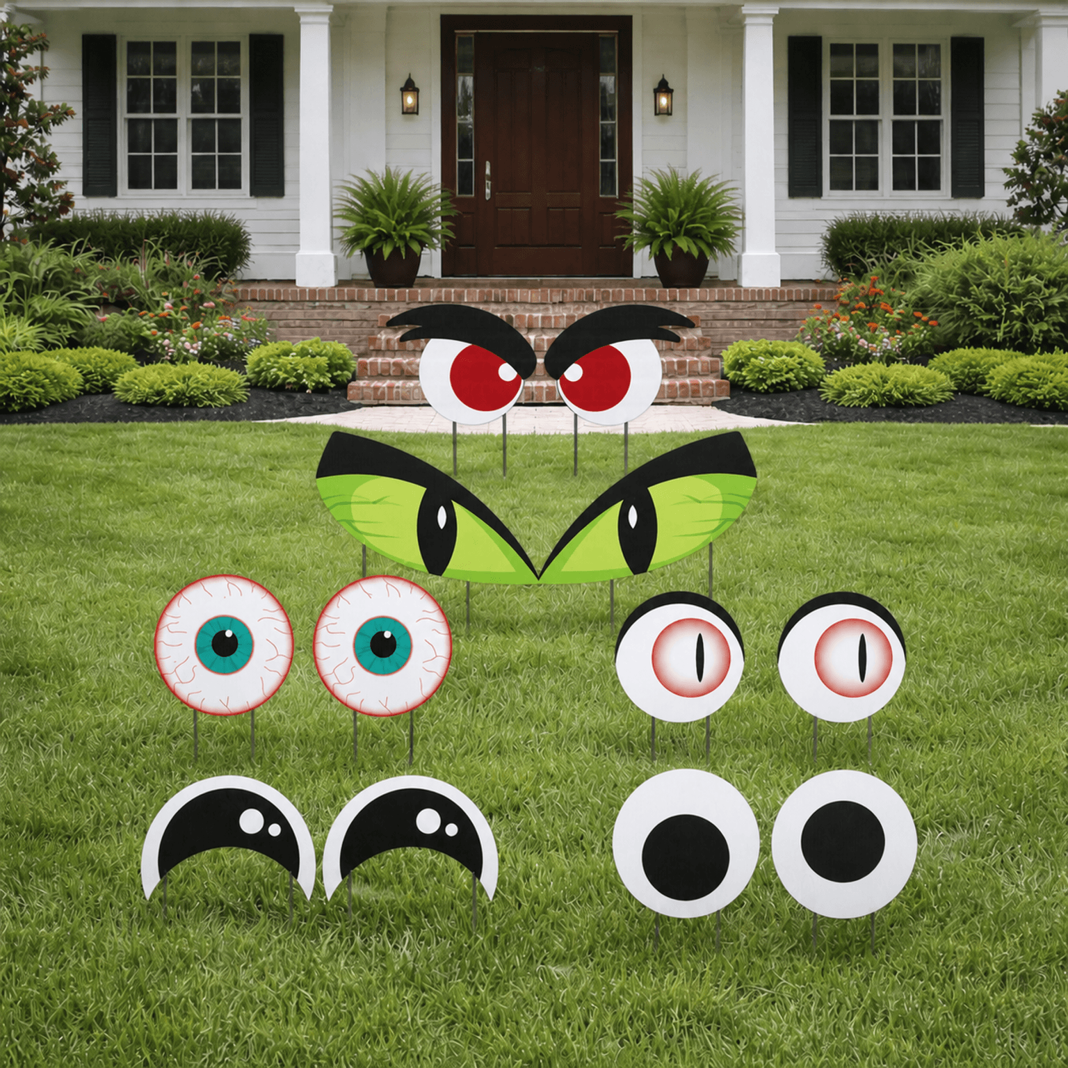 Scary Eyes Halloween Yard Decorations – 12-Piece Outdoor Lawn & Bush Sign Set with Stakes