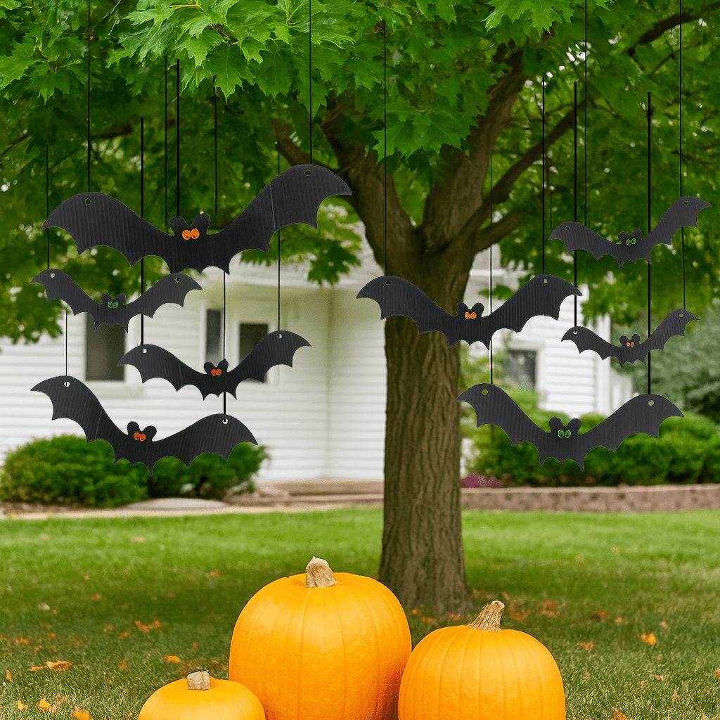 Scary Hanging Bats Set of 12 Halloween Decorations