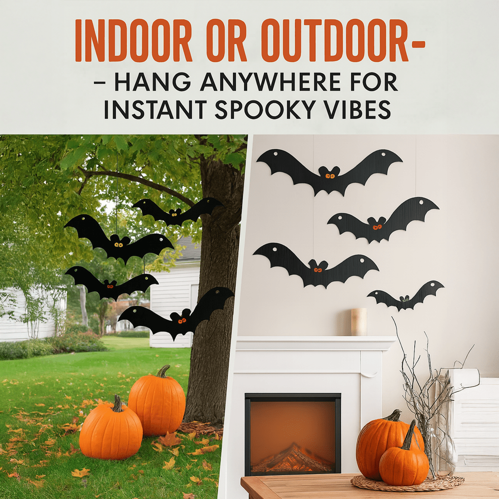 Scary Hanging Bats Set of 12 Halloween Decorations