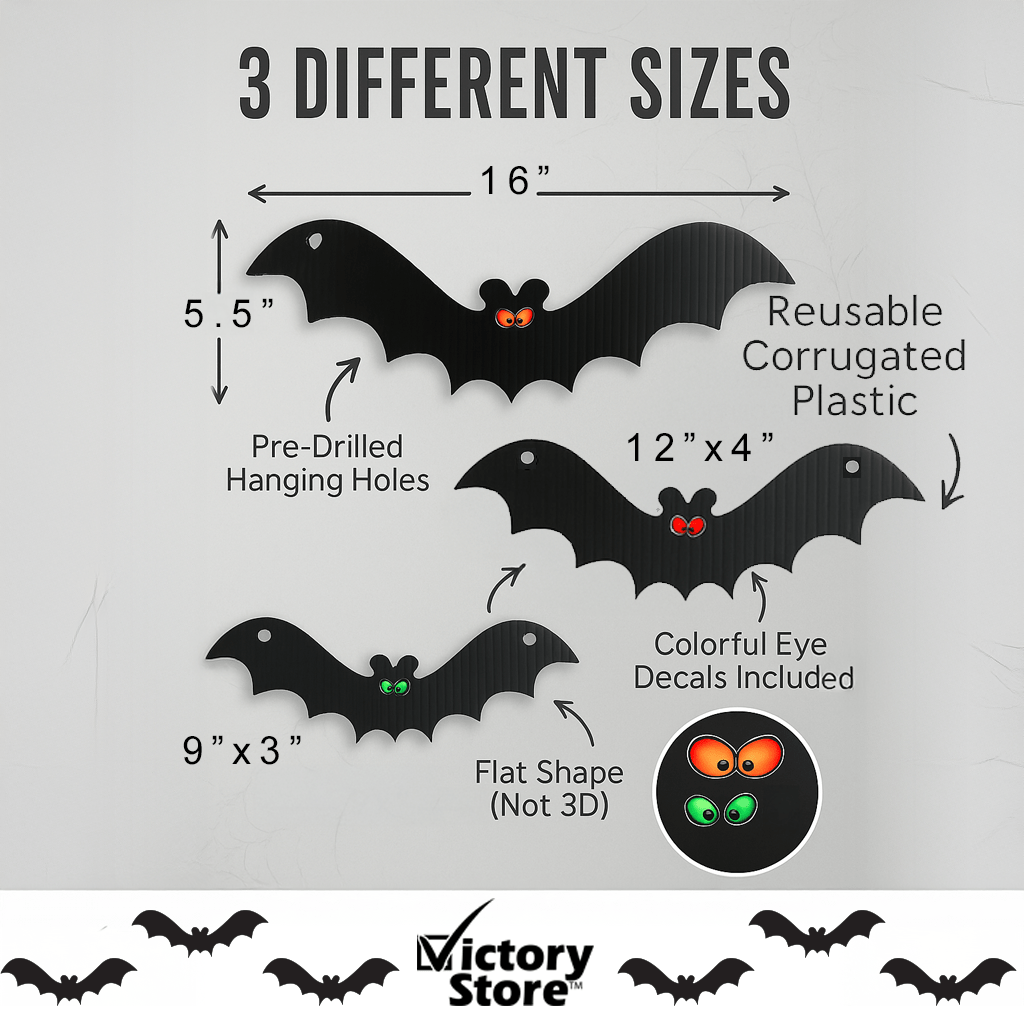 Scary Hanging Bats Set of 12 Halloween Decorations