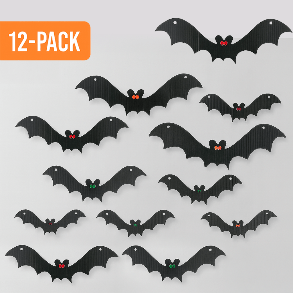 Scary Hanging Bats Set of 12 Halloween Decorations