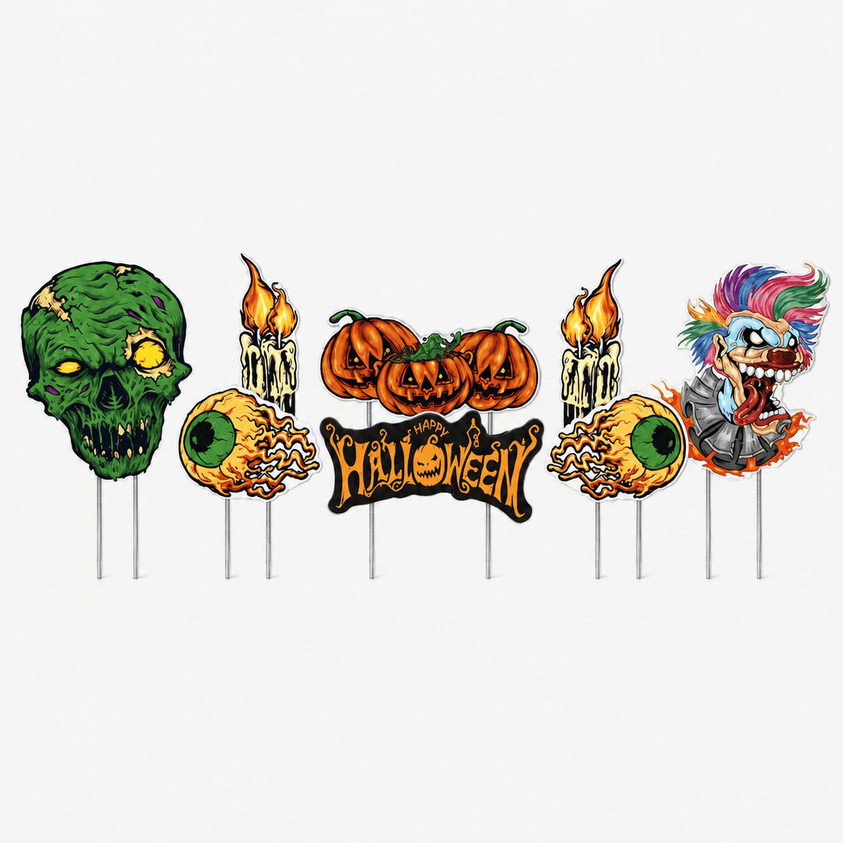 Scary Happy Halloween Yard Card Set – Outdoor Halloween Lawn Decorations with Stakes