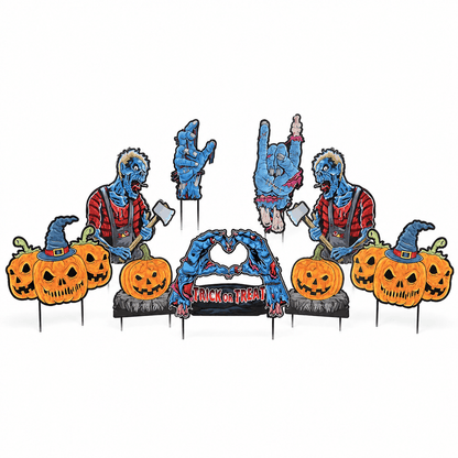 Scary Zombie Halloween Yard Signs – 7-Piece Outdoor Zombie & Pumpkin Lawn Decoration Set with Stakes