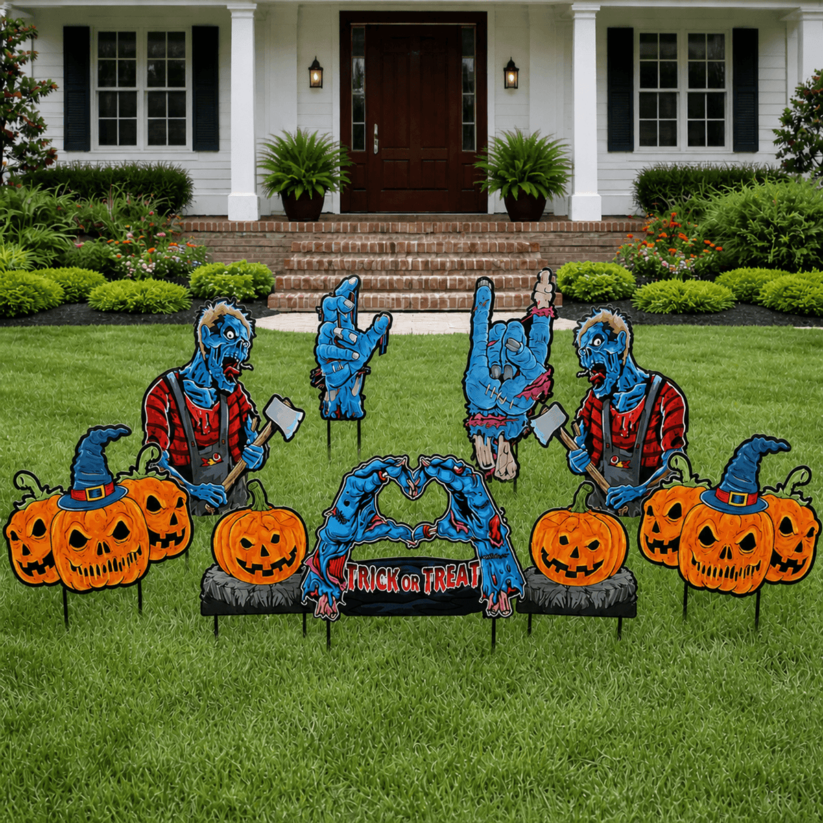 Scary Zombie Halloween Yard Signs – 7-Piece Outdoor Zombie & Pumpkin Lawn Decoration Set with Stakes