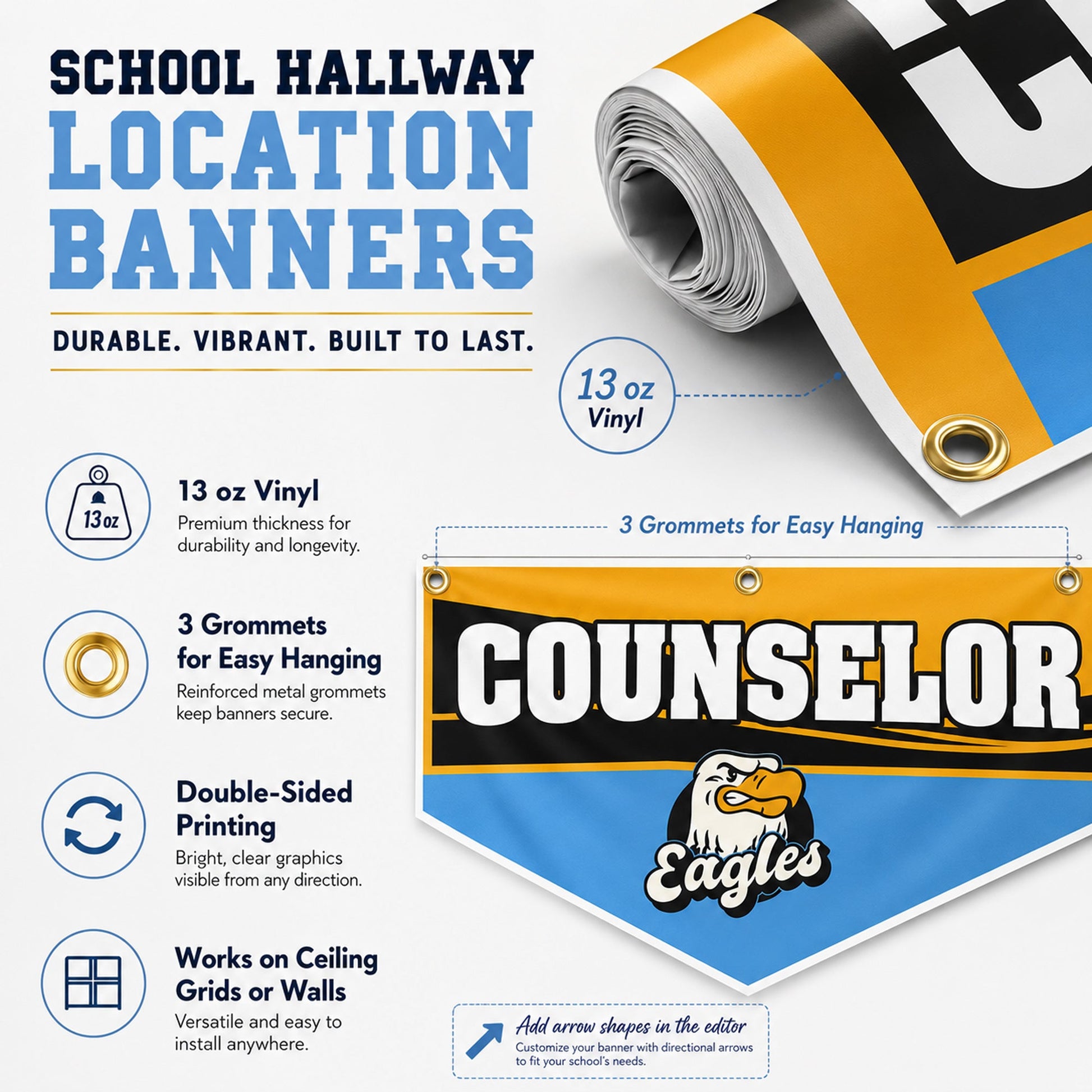 School Hallway Location Banners | 2x4 Ft Vinyl Signs with Grommets, Double-Sided