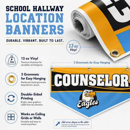School Hallway Location Banners | 2x4 Ft Vinyl Signs with Grommets, Double-Sided