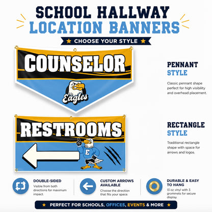 School Hallway Location Banners | 2x4 Ft Vinyl Signs with Grommets, Double-Sided