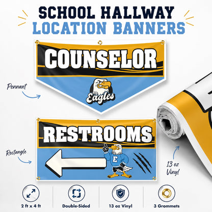 School Hallway Location Banners | 2x4 Ft Vinyl Signs with Grommets, Double-Sided