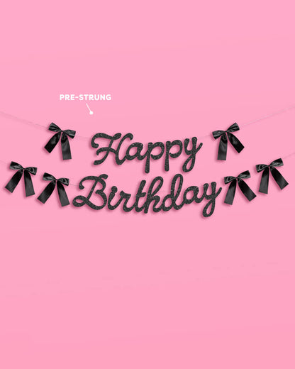 Little Black Bow Banner - black glitter banner