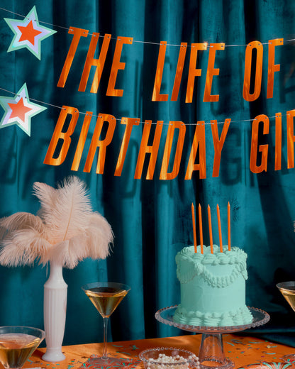 Life Of A Bday Girl Banner - orange foil banner