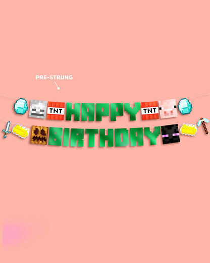 Pixel Mining Birthday Banner - mirrored green banner