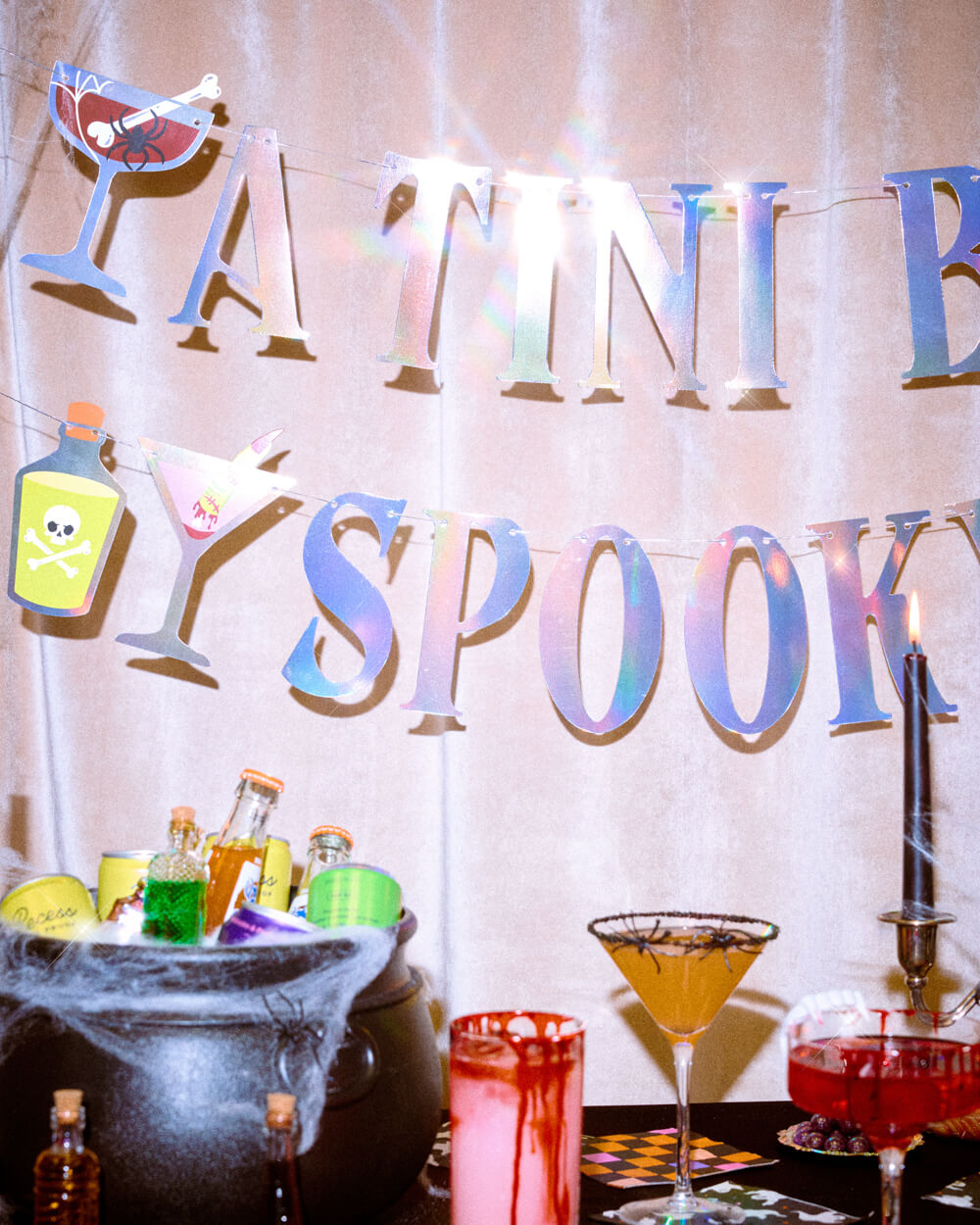 Tini Bit Spooky Banner - iridescent foil banner