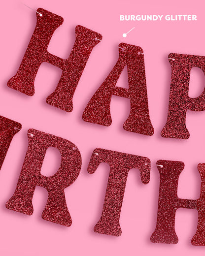Burgundy Bday Banner - 5 ft burgundy glitter banner