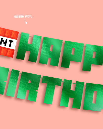 Pixel Mining Birthday Banner - mirrored green banner