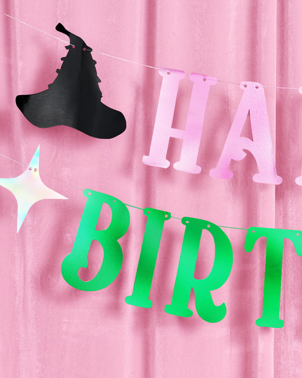 Birthday Witch Banner - pink + green foil banner