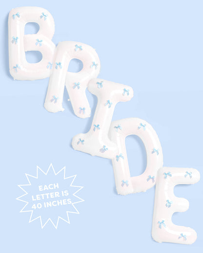 XL Bride + Bows Balloons - 40" white balloons + blue bows