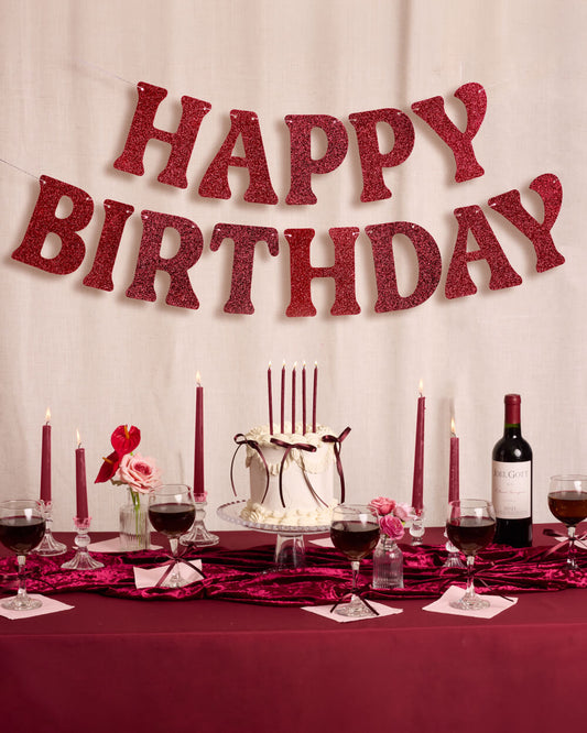Burgundy Bday Banner - 5 ft burgundy glitter banner