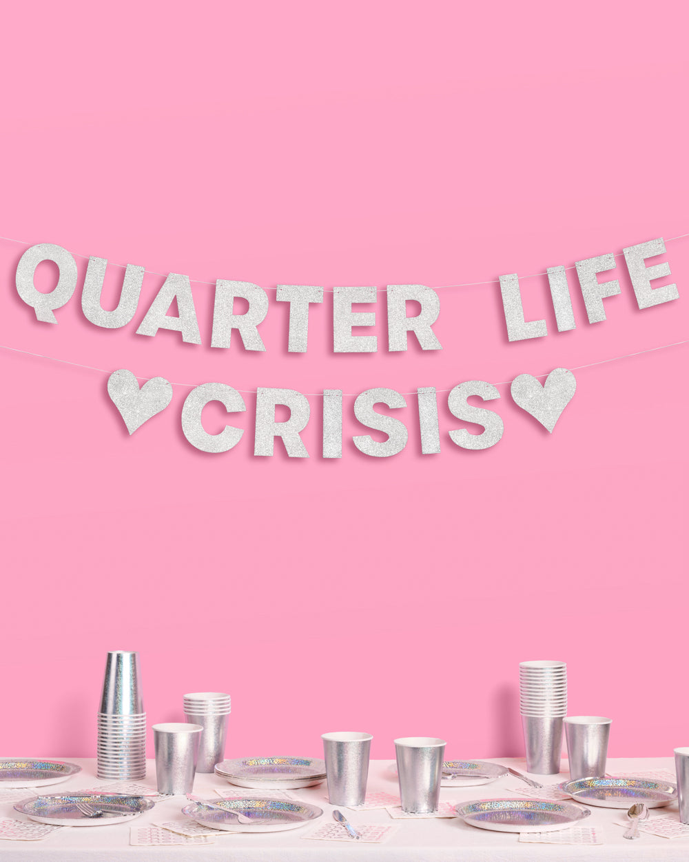 Crisis Averted Banner - silver glitter banner