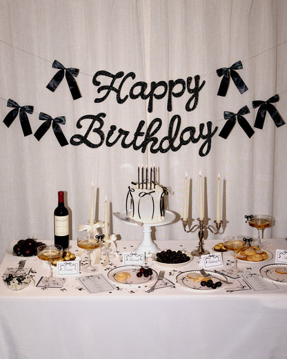 Little Black Bow Bundle - plates, napkins, bday banner