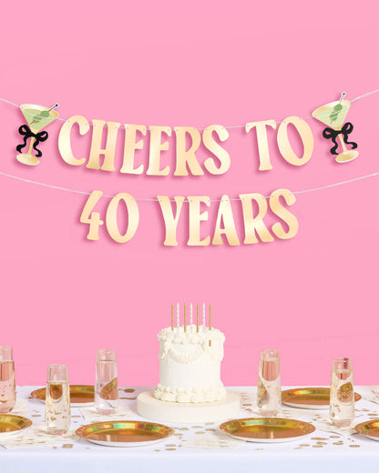 Cheers to 40 Years Banner - gold foil banner