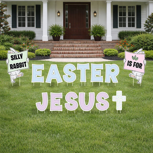 Silly Rabbit Easter is for Jesus Yard Decoration | 14 pc Set