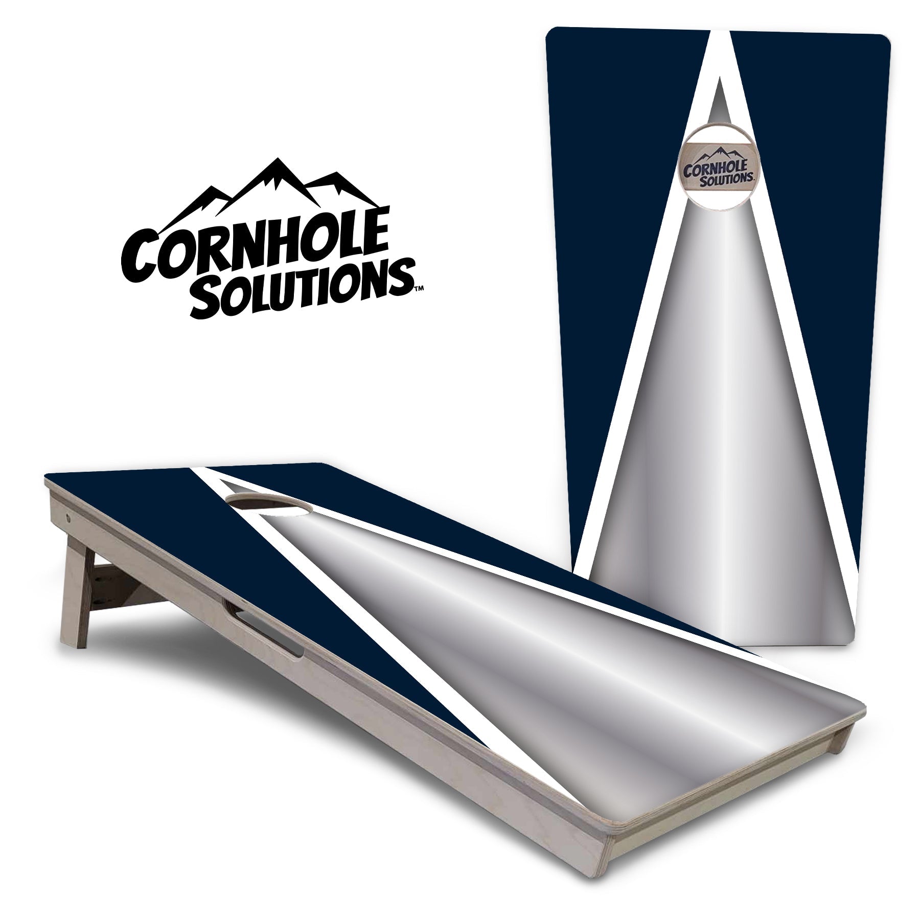 Silver/Blue Triangle Cornhole Boards - Professional Tournament Series