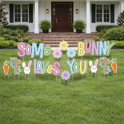 Some Bunny Loves You Easter Yard Sign – Jumbo Easter Lawn Decoration Se