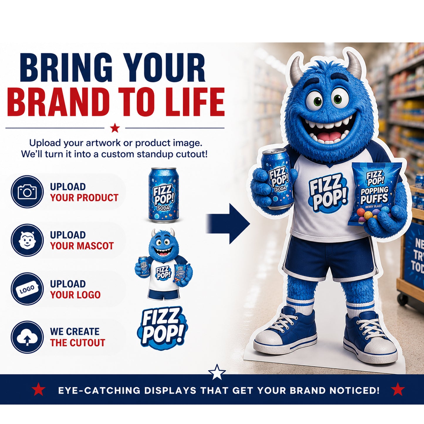 Custom Product Mascot & Retail Display Standup Cutouts