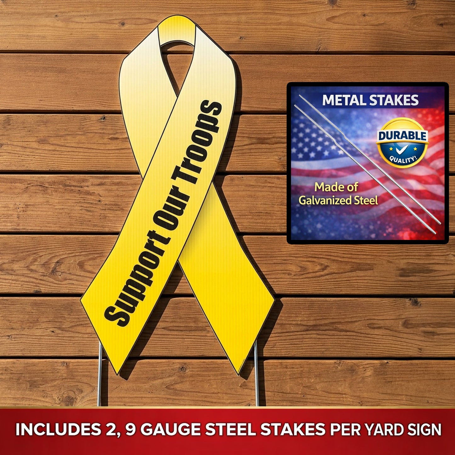 Support Our Troops Yellow Ribbon Yard Sign Set of 2