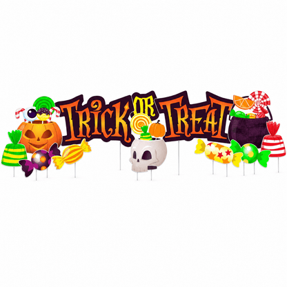 Trick or Treat Candy Halloween Yard Decorations – 12-Piece Outdoor Lawn Sign Set