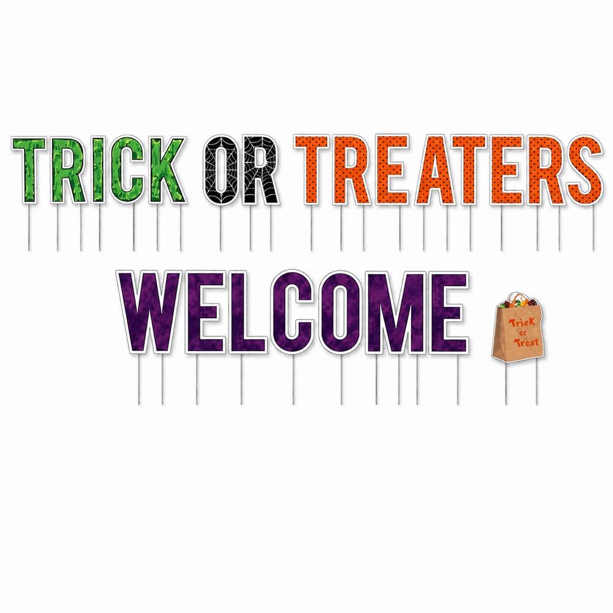 Trick or Treaters Welcome Halloween Yard Letters – 23-Piece Outdoor Lawn Sign Set with Stakes
