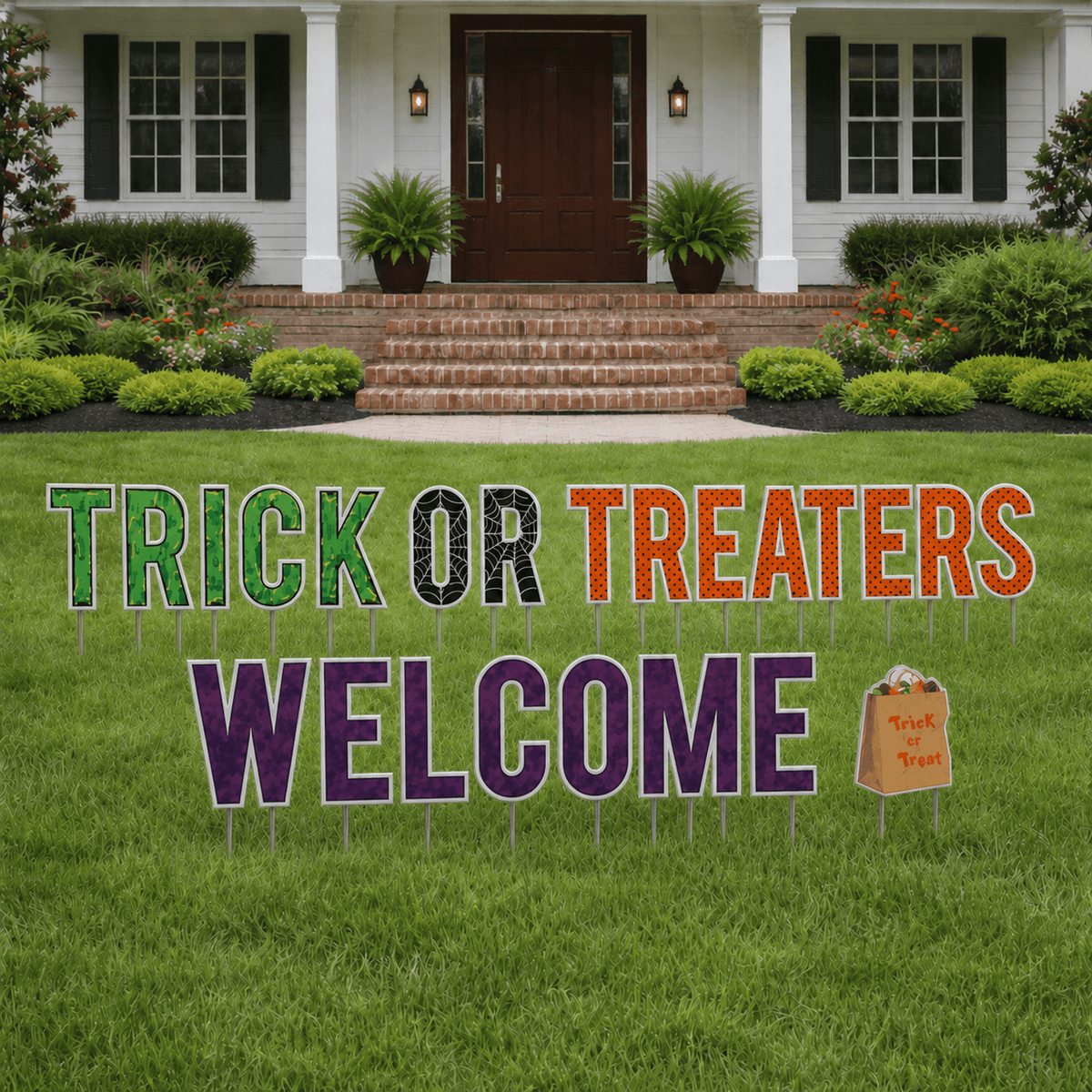 Trick or Treaters Welcome Halloween Yard Letters – 23-Piece Outdoor Lawn Sign Set with Stakes