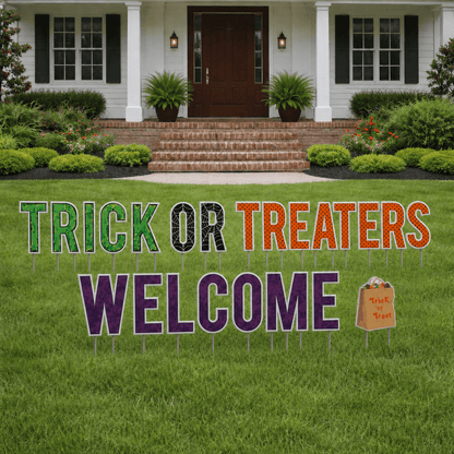 Trick or Treaters Welcome Halloween Yard Letters – 23-Piece Outdoor Lawn Sign Set with Stakes