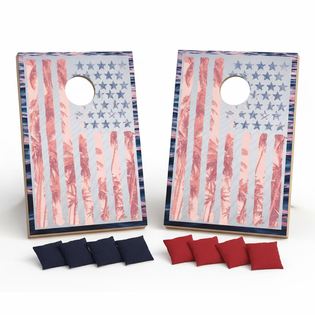 Tropical Patriotic Cornhole Bag Toss Game