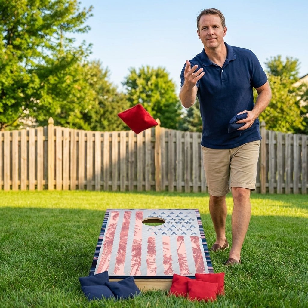 Tropical Patriotic Cornhole Bag Toss Game