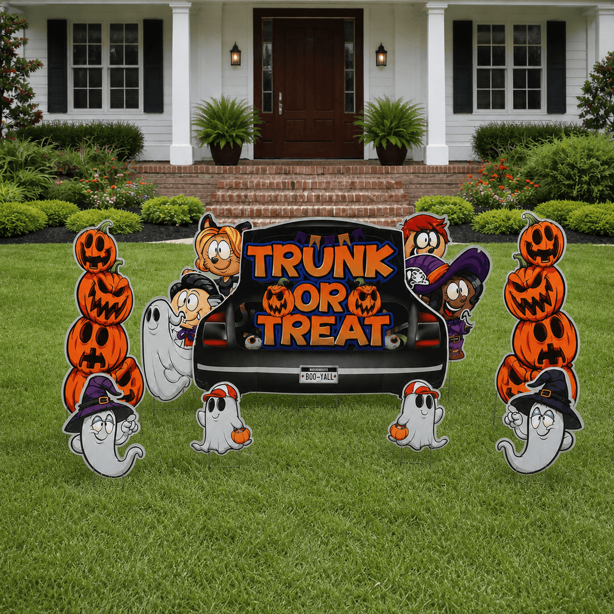 Trunk Or Treat Oversized Halloween Yard Sign Decorations – 7-Piece Outdoor Yard Card Set