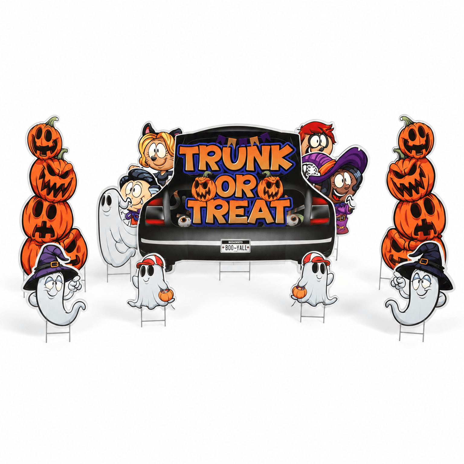 Trunk Or Treat Oversized Halloween Yard Sign Decorations – 7-Piece Outdoor Yard Card Set