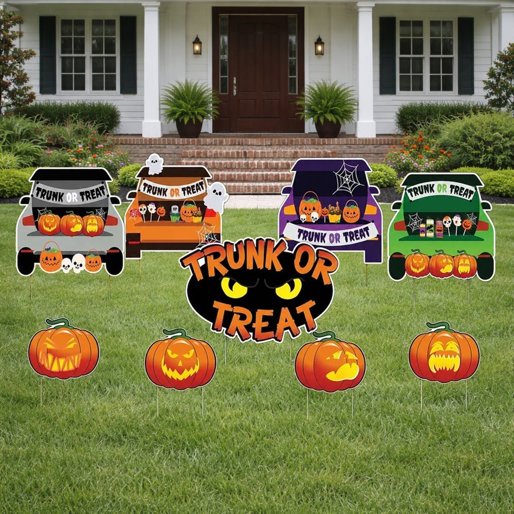 Trunk or Treat Yard Signs, Halloween Yard Decoration 9 Piece Set