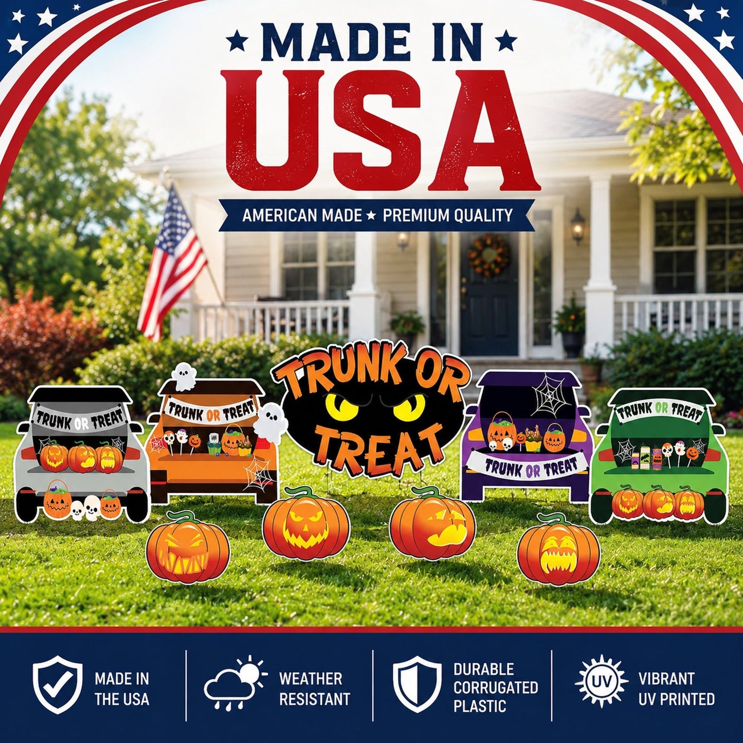 Trunk or Treat Yard Signs, Halloween Yard Decoration 9 Piece Set