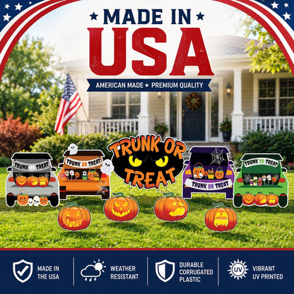 Trunk or Treat Yard Signs, Halloween Yard Decoration 9 Piece Set