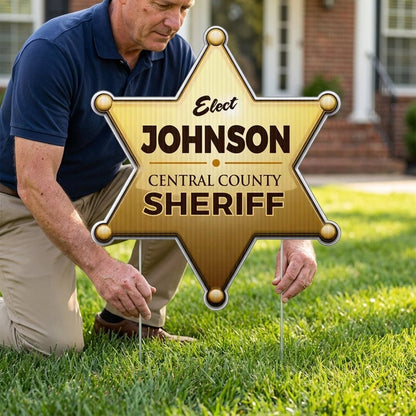 Two Sided Sheriff Gold Star Shaped 23.5" Yard Sign with 24" EZ Stakes