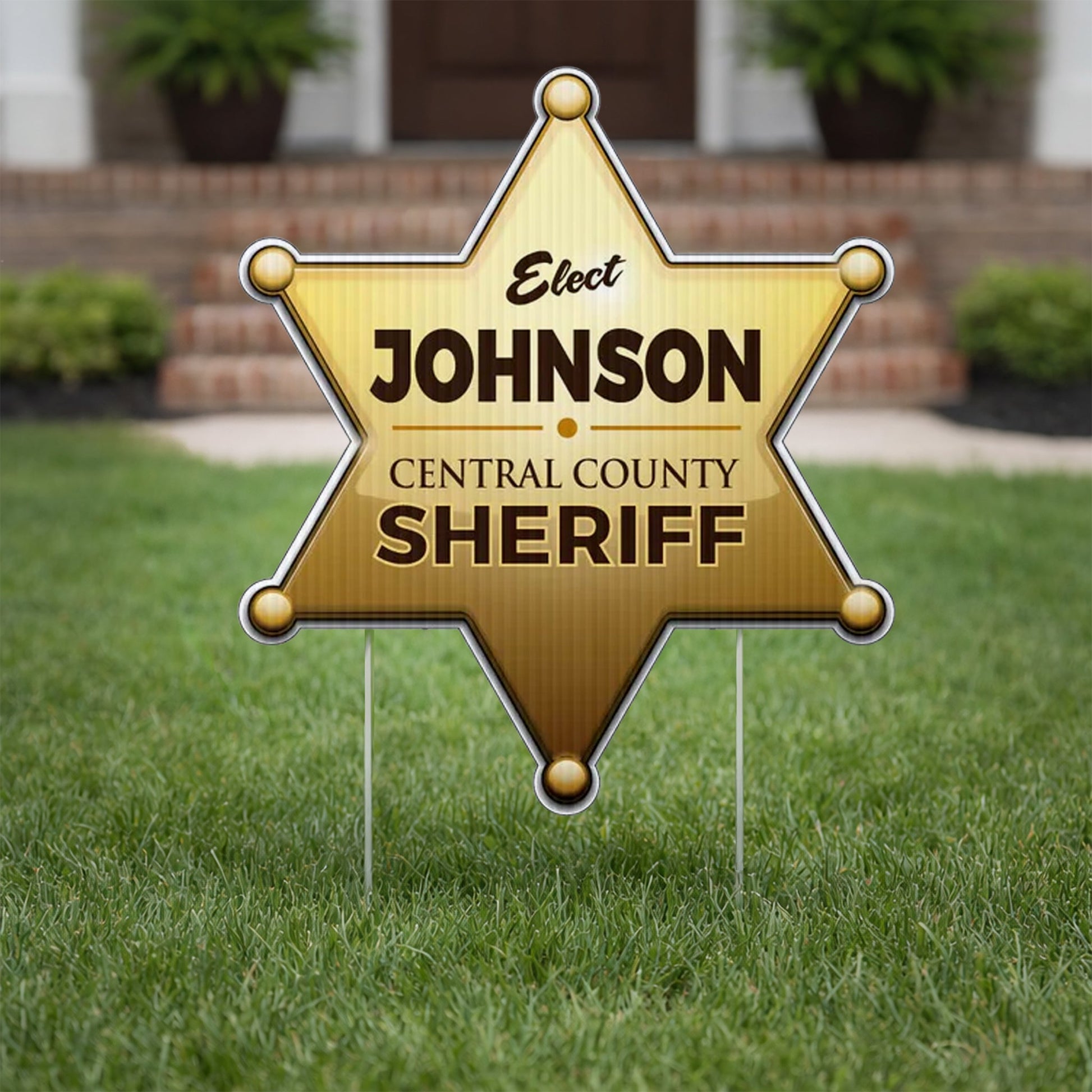 Two Sided Sheriff Gold Star Shaped 23.5" Yard Sign with 24" EZ Stakes
