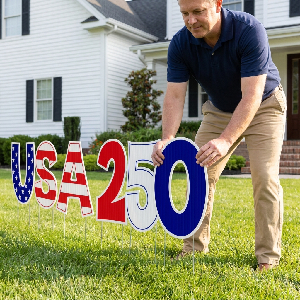 USA 250 Yard Letters with Stakes: 6pc Patriotic 4th of July Lawn Decor