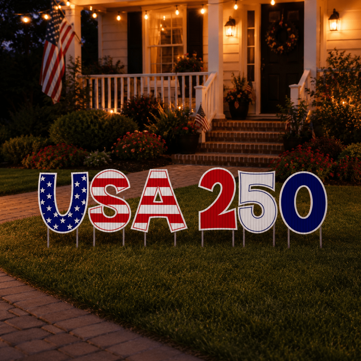 USA 250 Yard Letters with Stakes: 6pc Patriotic 4th of July Lawn Decor