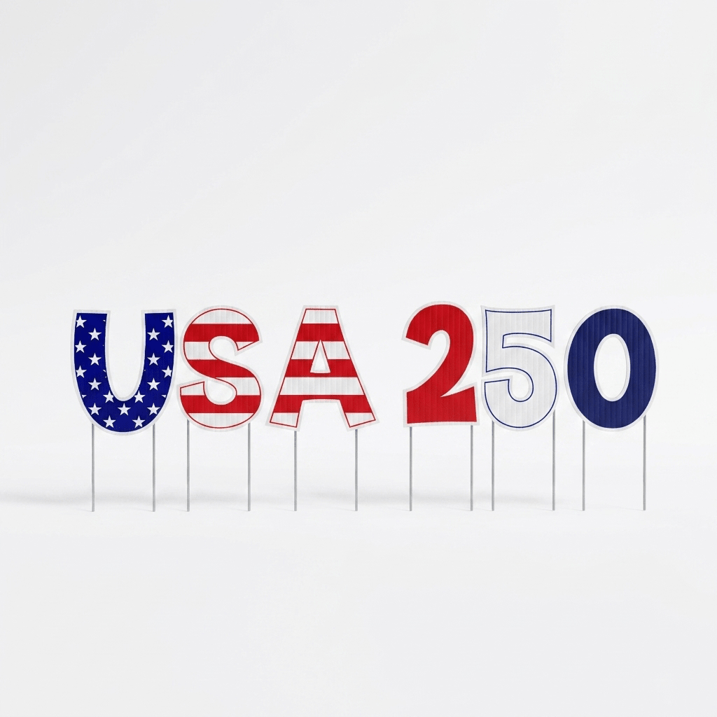 USA 250 Yard Letters with Stakes: 6pc Patriotic 4th of July Lawn Decor