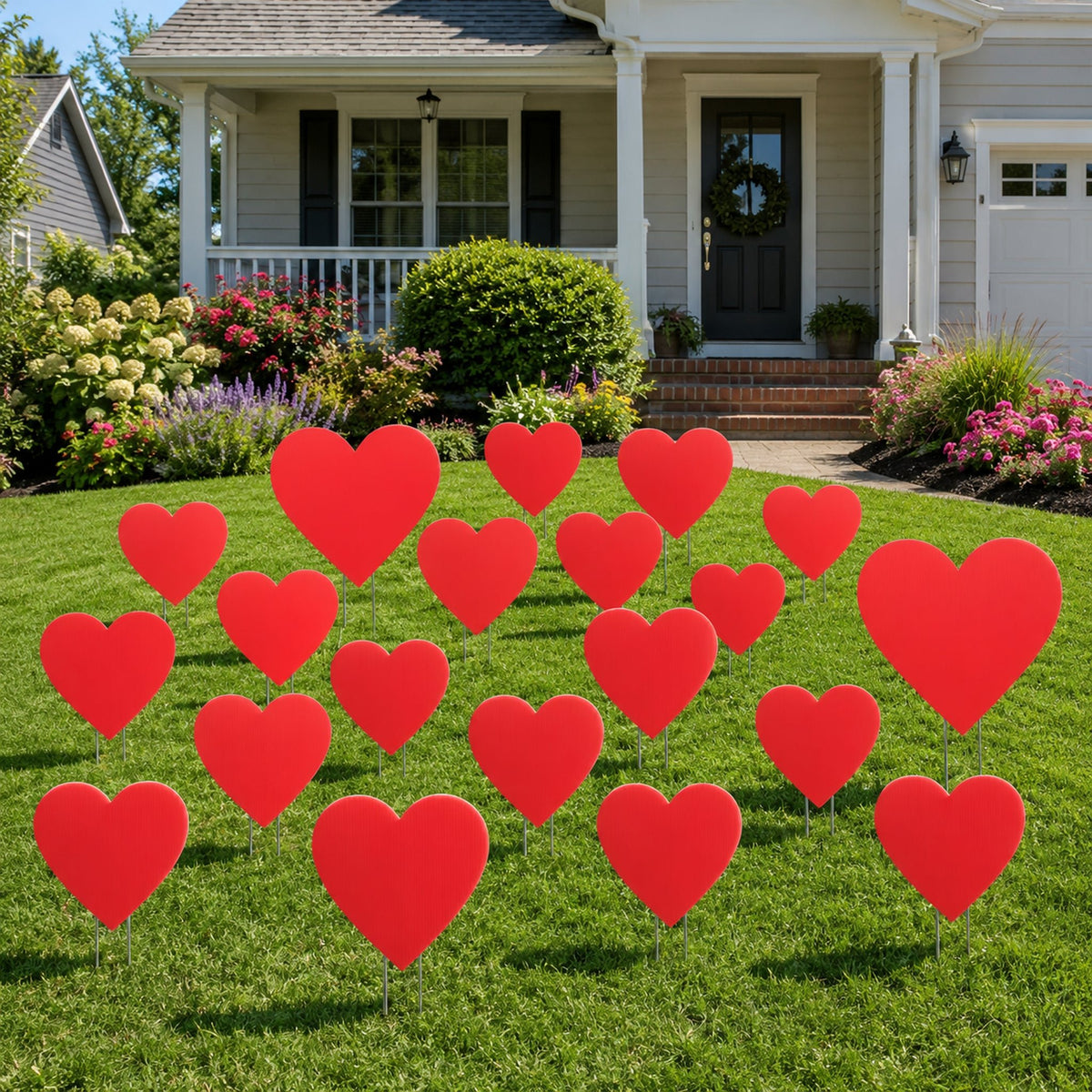 Valentine’s Day Red Heart Yard Signs | 20 Piece Set with Stakes