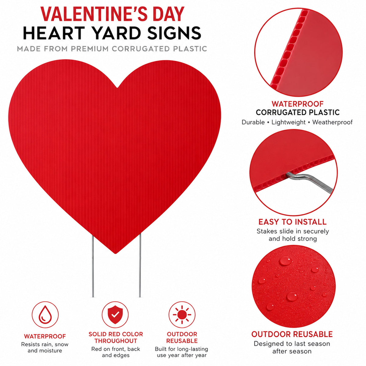 Valentine’s Day Red Heart Yard Signs | 20 Piece Set with Stakes